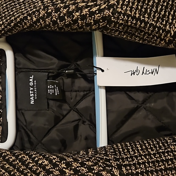 Nasty Gal Wool Blend Hybrid Taylored Check Bomber Jacket NWT sz.14 - Picture 3 of 8